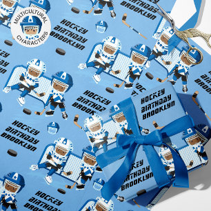 Black Boy Hockey Geburtstag Personalisiert Geschenkpapier