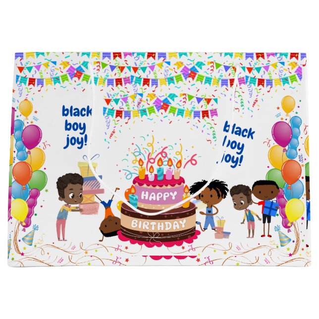Black Boy Joy Birthday Große Geschenktüte (Vorderseite)