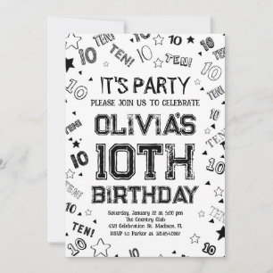 Black Boy Number Ten Birthday Party Einladung