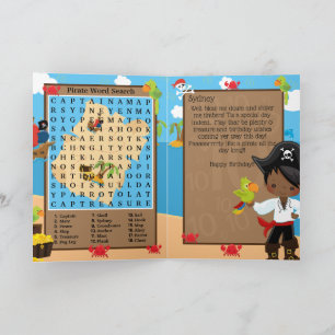 Black Boys Pirate Captain Word Search Geburtstag Karte