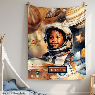 Black Boys’ Rocket Blanke Wasserfarben Schlafzimme Fleecedecke
