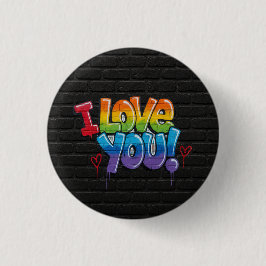Black Brick Wall with Graffiti “I Love You!” Button