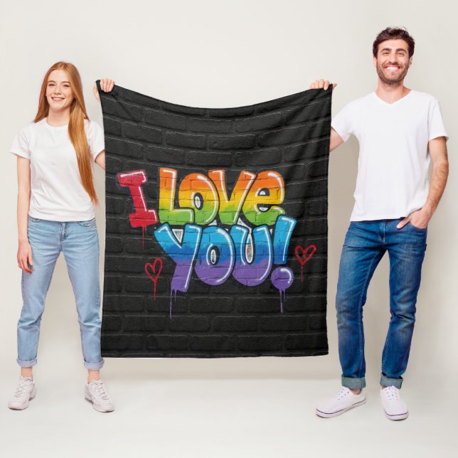Black Brick Wall with Graffiti “I Love You!” Fleecedecke (Beispiel)