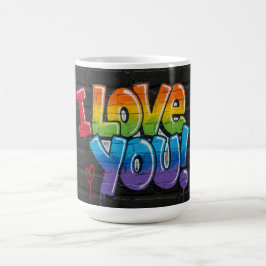Black Brick Wall with Graffiti “I Love You!” Kaffeetasse