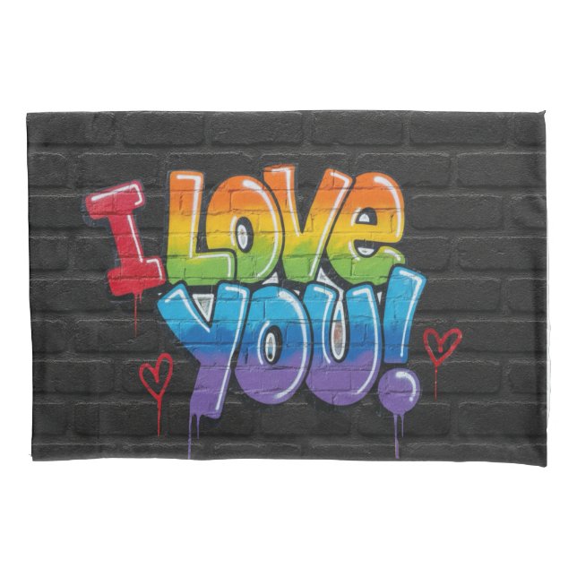 Black Brick Wall with Graffiti “I Love You!” Kissenbezug (Vorderseite)