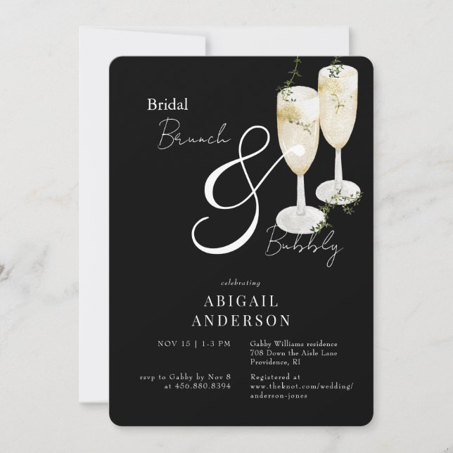 Black Bridal Brunch & Bubbly Dusche Einladung (Vorderseite)