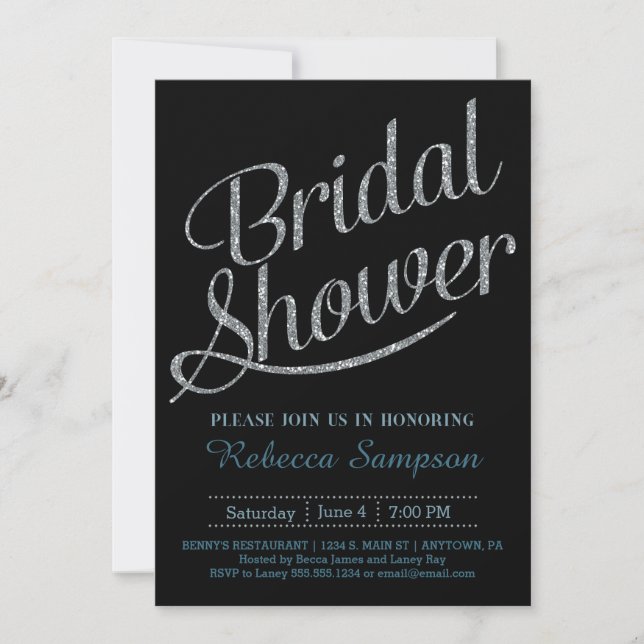 Black Bridal Shower Einladung - Silver Script (Vorderseite)
