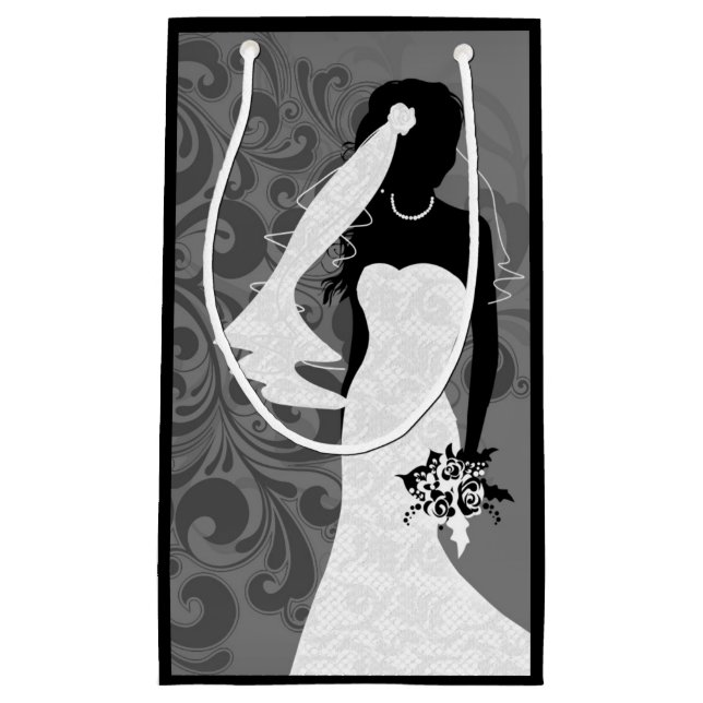 Black Bride Silhouette in einem weißen Hochzeitskl Kleine Geschenktüte (Vorderseite)
