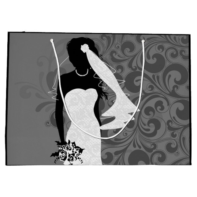 Black Bride Silhouette in White Wedding Dress Große Geschenktüte (Rückseite)