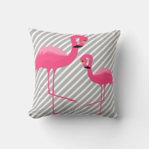BLACK BRIGHT PINK FLAMINGO Weiß Grau Streifen Kissen