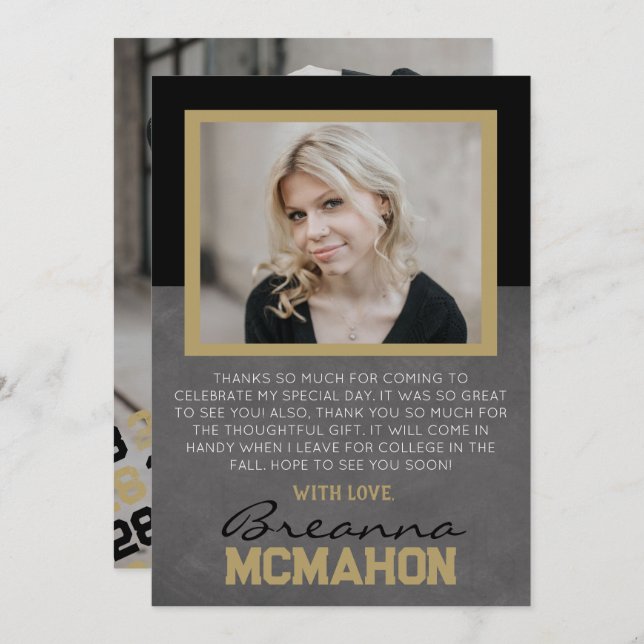 Black & Bronze Abschluss 2 Foto Dankeschön Karte (Vorne/Hinten)