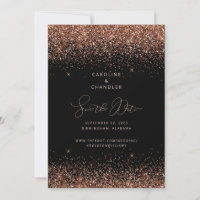 Black & Bronze Glitzer Wedding Save the Date Glam
