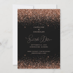 Black & Bronze Glitzer Wedding Save the Date Glam Einladung