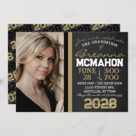 Black & Bronze Gold Chalkboard Abschluss Foto Einladung