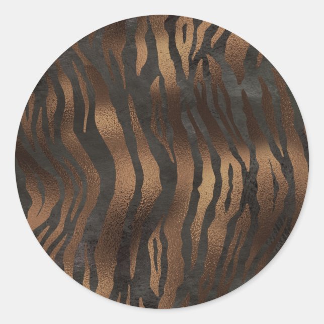 Black Bronze Tiger Elegant Chic Stilvoll Runder Aufkleber (Vorderseite)