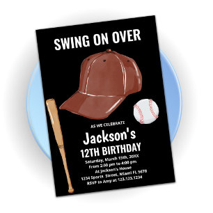 Black Brown Baseball Geburtstagseinladungen Einladung