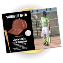 Black Brown Baseball Geburtstagseinladungen mit Fo