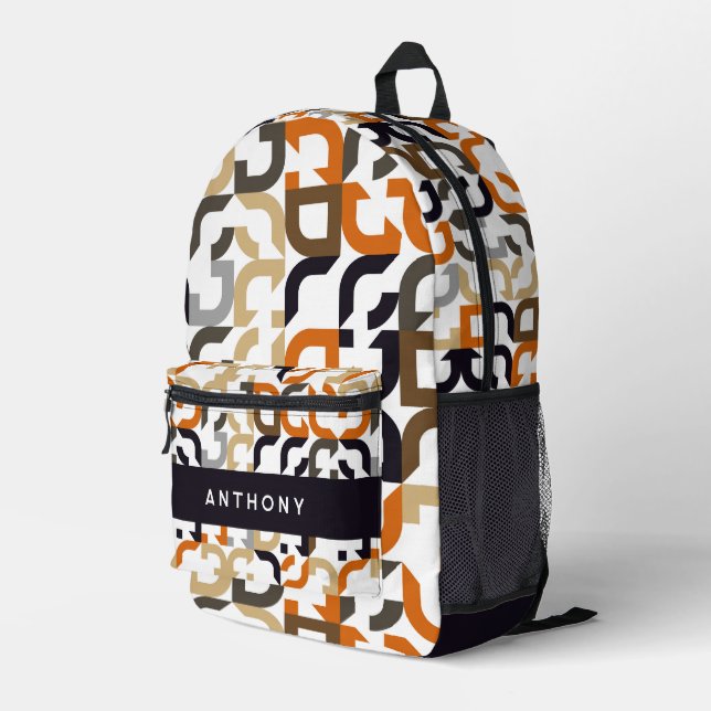 Black Brown Beige Orange Art Pattern Bedruckter Rucksack (Rückseitige Ecke Rechts)
