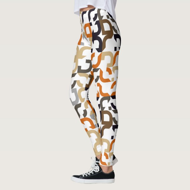 Black Brown Beige Orange Art Pattern Leggings (Links)