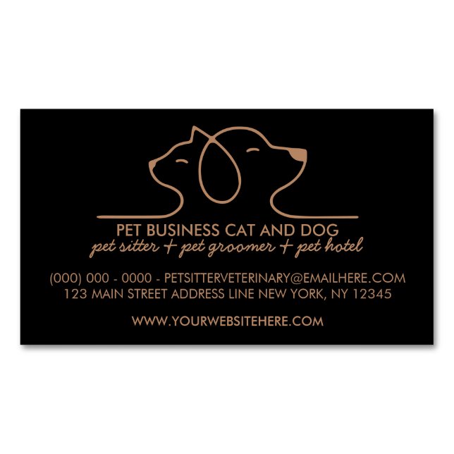 Black Brown Dog Cat Einfache Logokombination Tierf Magnetische Visitenkarte (Vorderseite)