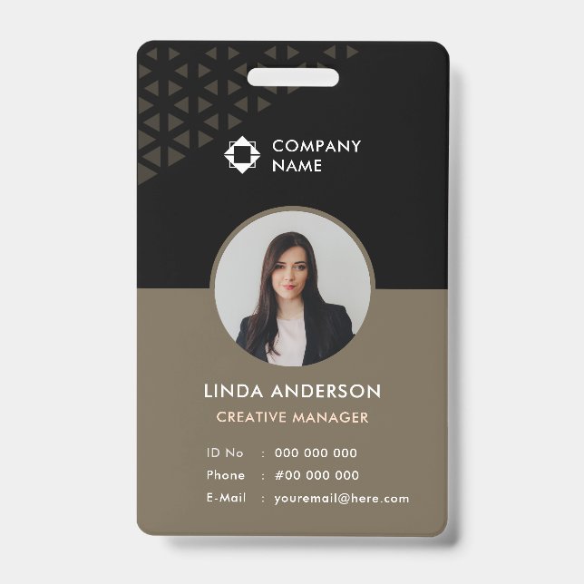 Black Brown Employee Foto ID Abstraktes Muster Ausweis (Vorderseite)