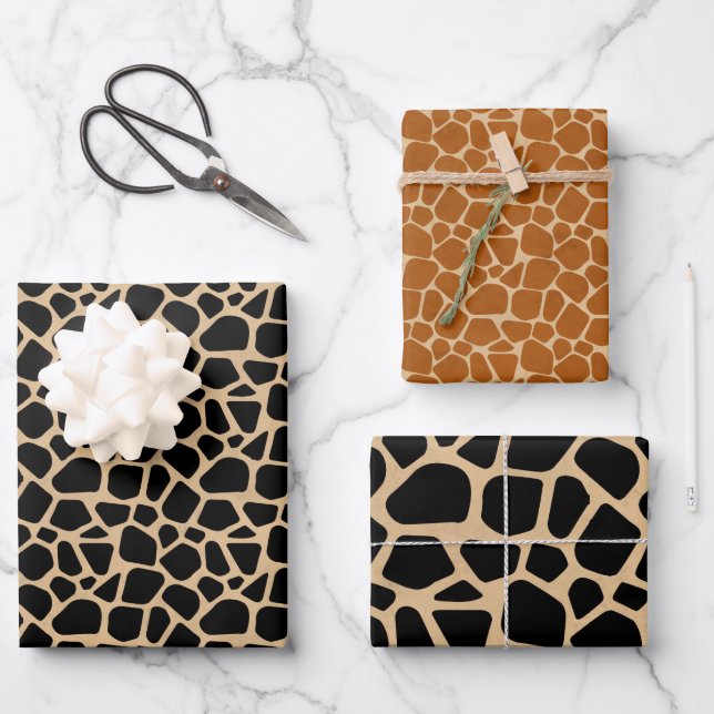 Black Brown Giraffe Drucken Geschenkpapier Set (Vorderseite)