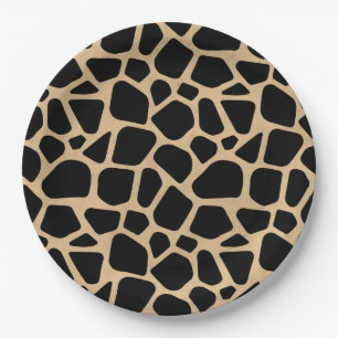 Black Brown Giraffe Print Pappteller