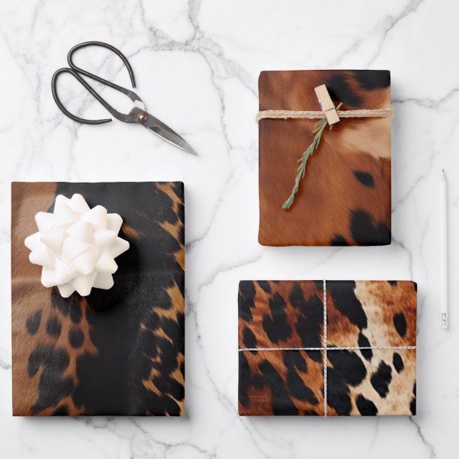 Black Brown Gold Cowhide Geschenkpapier Set (Vorderseite)