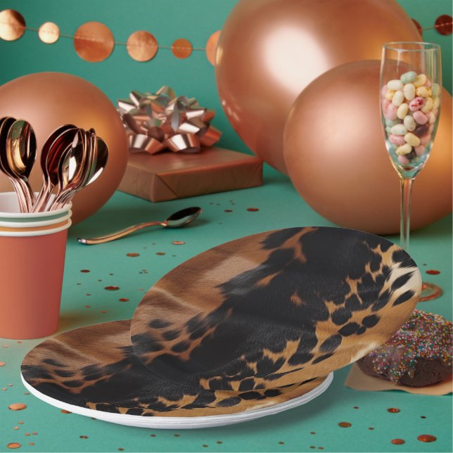 Black Brown Gold Cowhide Pappteller (Multi)