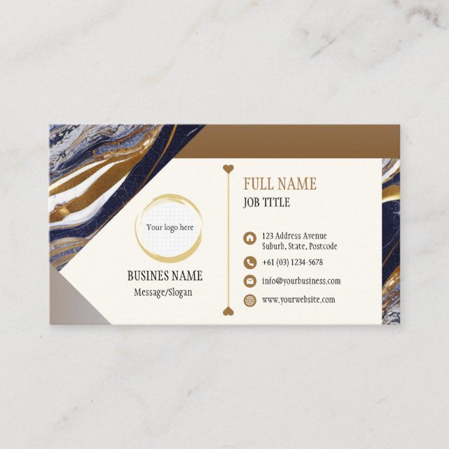 Black Brown Gold Marmor Design Business Card Visitenkarte (Vorderseite)
