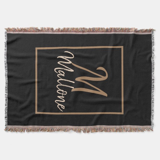 Black Brown Gold Scripts Elegante Monogram Decke (Vorderseite)