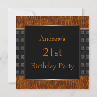 Black Brown Leather Mans 21. Geburtstag Party Einladung