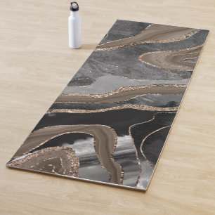 Black Brown Marble Agate Gold Glitzer Glam #1  Yogamatte