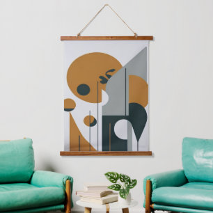 Black Brown Minimalistische Abstrakte Landschaft Wandteppich Mit Holzrahmen