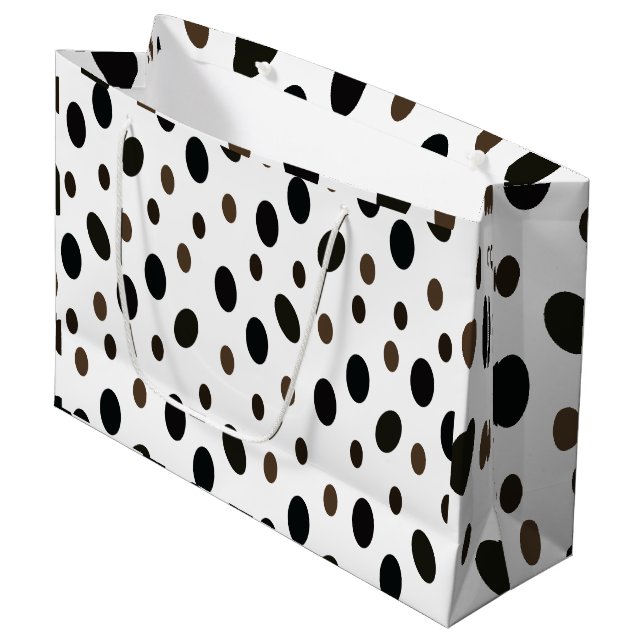 Black Brown Polka Dot Große Geschenktüte (Vorderseite Schrägansicht)