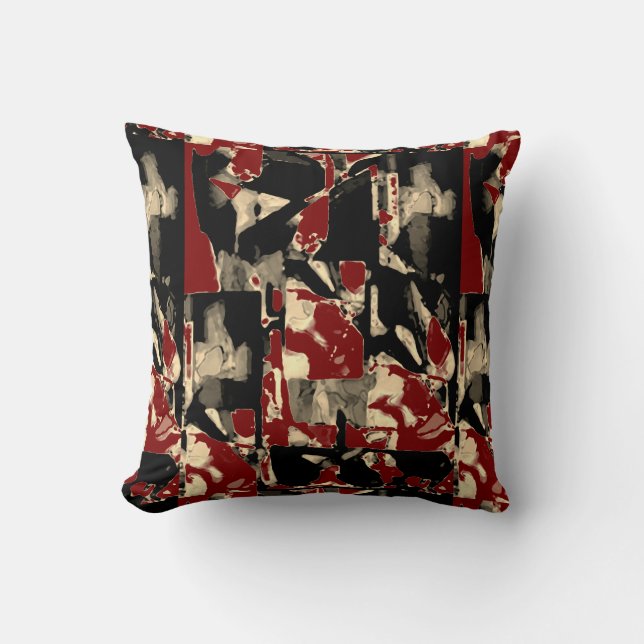 Black Brown Tan Taupe Burgundy Contemporary Print Kissen (Vorderseite)