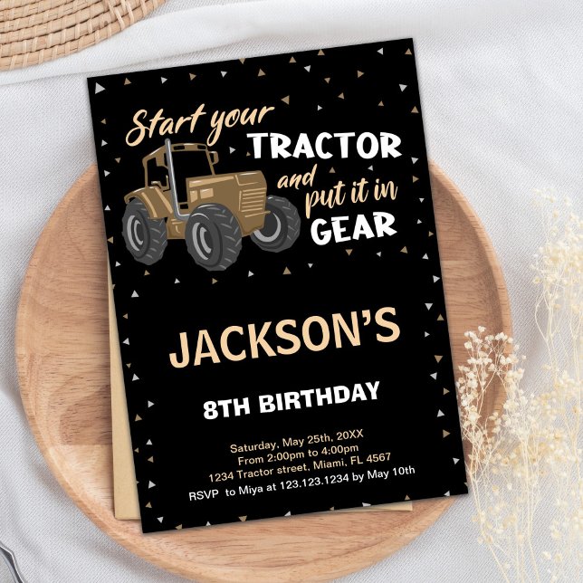 Black Brown Traktor Geburtstagseinladungen Einladung (Black Brown Tractor Birthday Invitations)