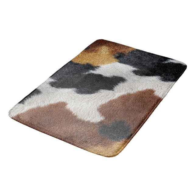 Black, Brown White Cowhide Pattern Badematte (Schrägansicht)