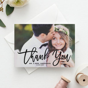 Black Brush Calligraphy Script Wedding Vielen Dank Postkarte