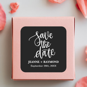 Black Brush Lettered Custom Save the Date Wedding Quadratischer Aufkleber