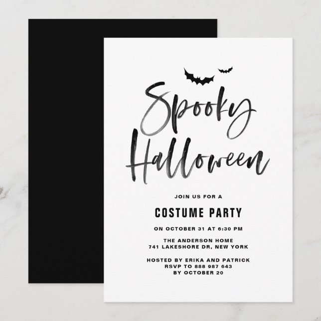 Black Brush Letters Spooky-Halloween-Party Einladung (Vorne/Hinten)
