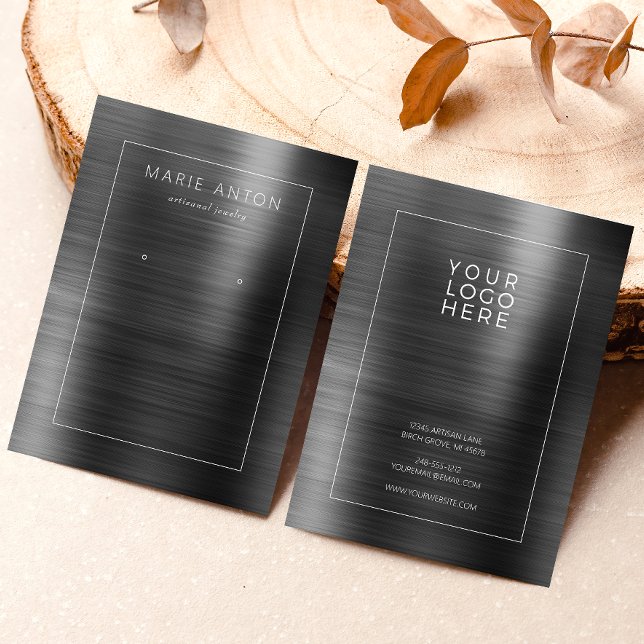 Black Brushed Metal Framed Earring Display Card Visitenkarte (Von Creator hochgeladen)