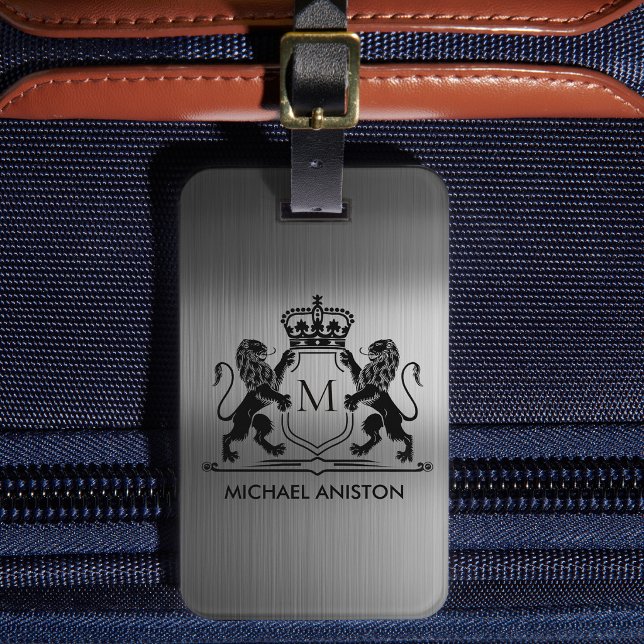 Black Brushed Metallic Royal Crest Emblem Monogram Gepäckanhänger (Von Creator hochgeladen)