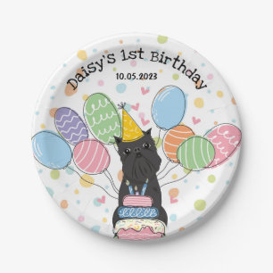 Black Brussels Griffon Dog Birthday Party Pappteller
