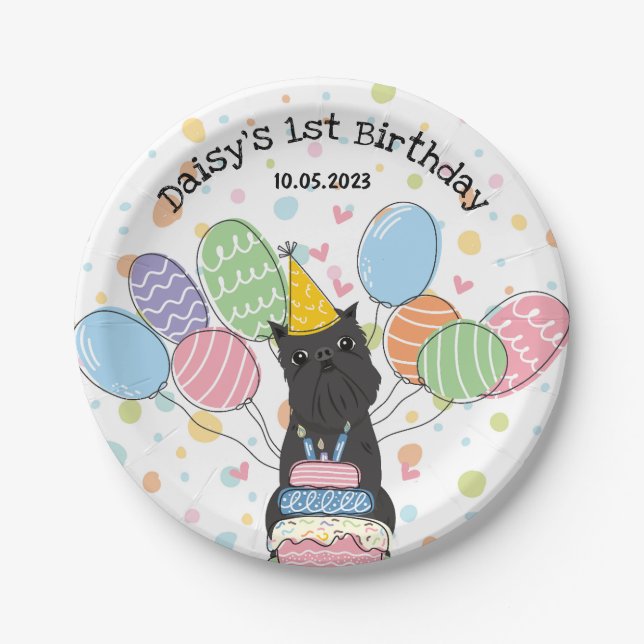Black Brussels Griffon Dog Birthday Party Pappteller (Vorderseite)