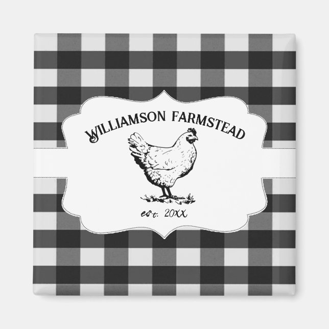 Black Buffalo Kariert Farm Chicken Magnet (Vorne)