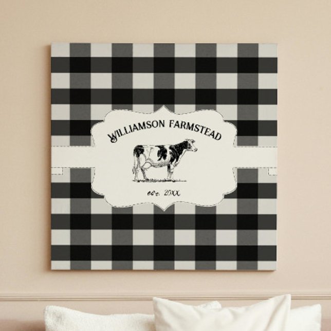 Black Buffalo Kariert Farm Cow Canvas drucken Leinwanddruck (Black Buffalo Plaid Farm Cow Canvas Print)