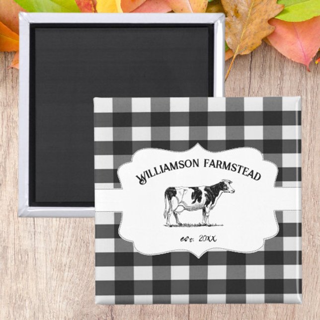 Black Buffalo Kariert Farm Cow Magnet (Black Buffalo Plaid Farm Cow Kitchen Magnet)