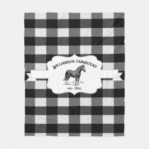 Black Buffalo Kariert Farm Horse Fleece Blanket