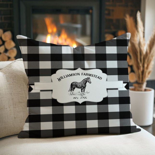 Black Buffalo Kariert Farm Horse Kissen (Black Buffalo Plaid Farm Horse Throw Pillow)